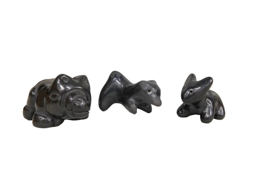 3 Signed Santa Clara Animal Pottery Sculptures incl Pig, Bear, Rabbit All Artist Signed (1 of 14)