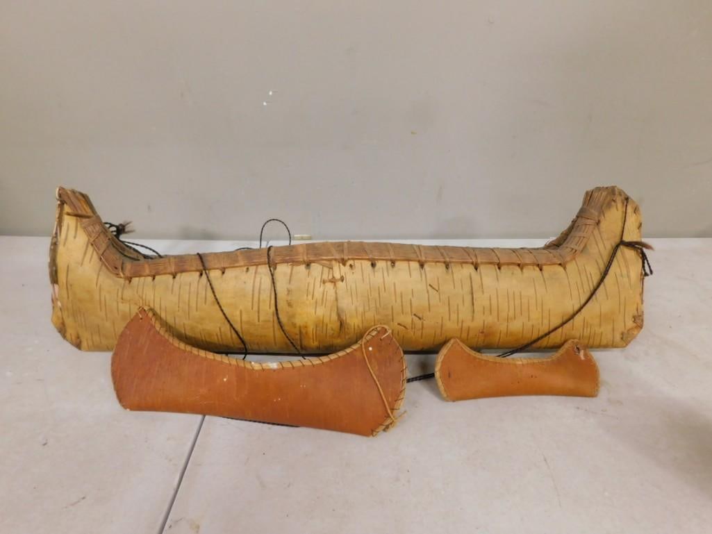 3 Vintage Birch Bark Canoe Models (1 of 9)