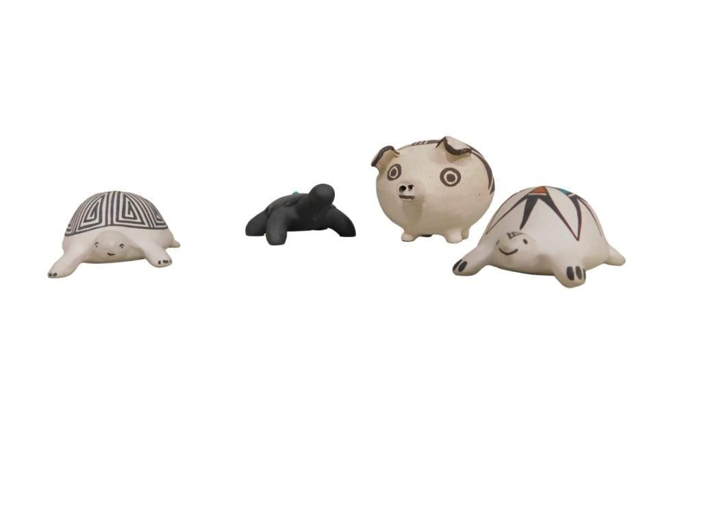 4 Southwest Pottery Animals All Artist Signed incl 2 Acoma Turtles, 1 Sana Clara Turtle, 1 Acoma Pig (1 of 14)