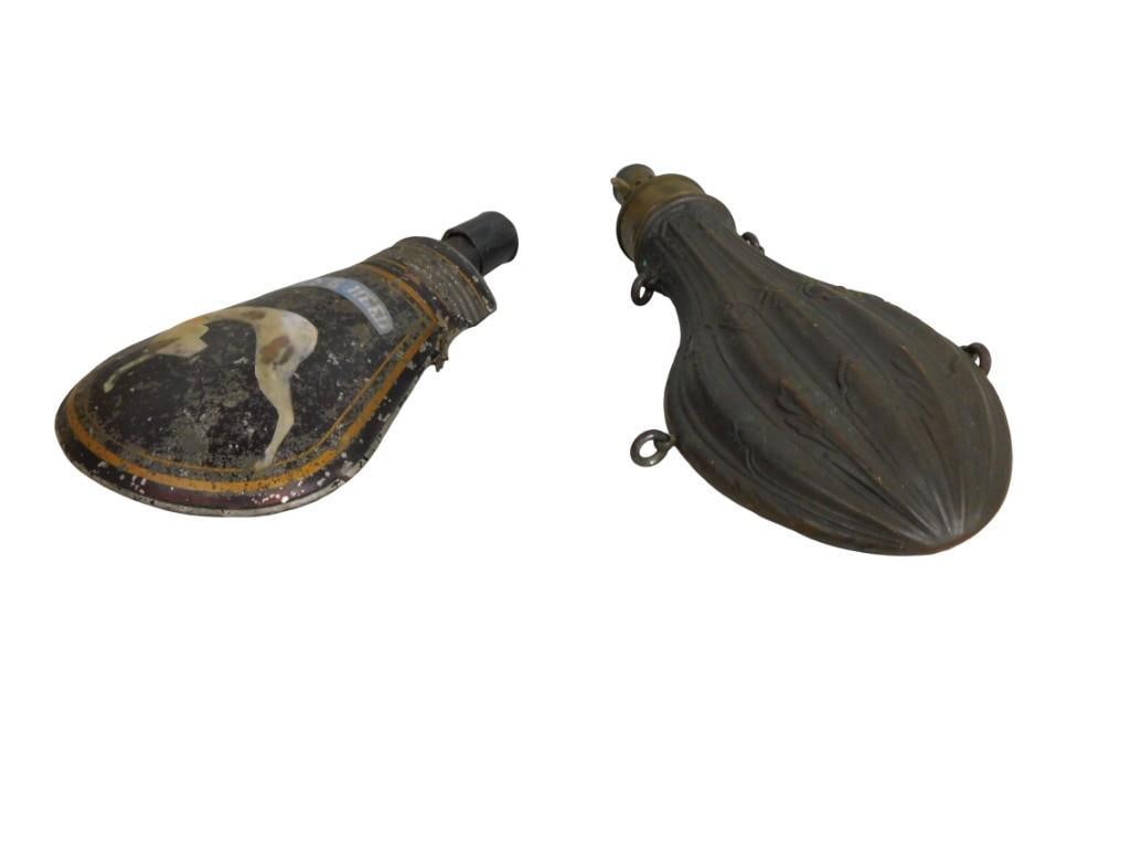 2 Antique 1800's Gun Powder Flasks (1 of 8)