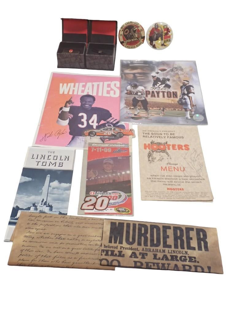 Collectibles Lot incl Marvel Spider-Man Money Clip, Marvel Black Panther Tie Bar, Bears 1985 NFC Cha (1 of 8)