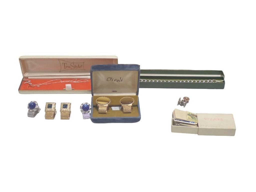 Sterling Silver Cross Pendant, Sterling Silver Bracelet, Tigers Eye Cufflinks, Stamps, Etc (1 of 9)