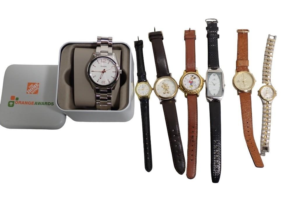 7 Watches incl 3 Mickey Mouse Watches, Anne Klein II, Fossil, Etc (1 of 8)
