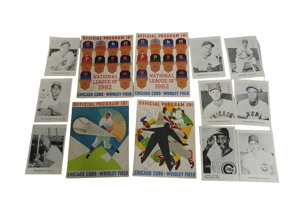 Chicago Cubs Lot including Vintage Programs, some with Autographs (No COAs), Cards including (1 of 16)
