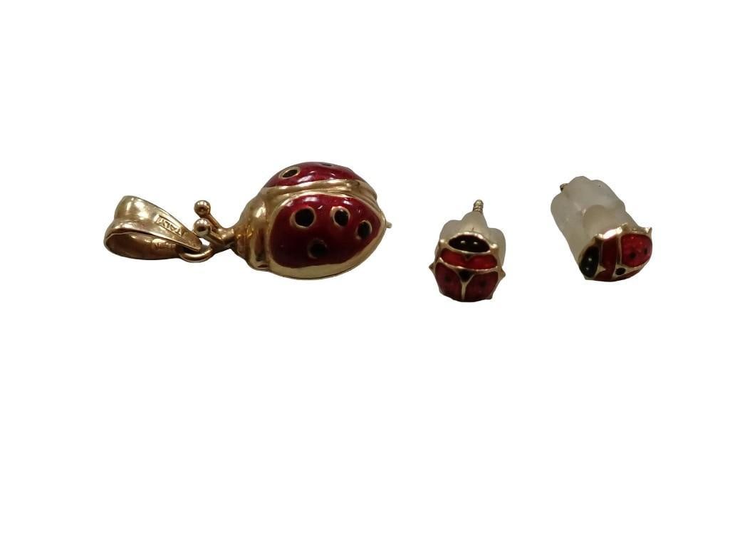 14 K Gold Lady Bug Charm with matching Earrings - Total Weight is roughly 1.2 gms (1 of 13)