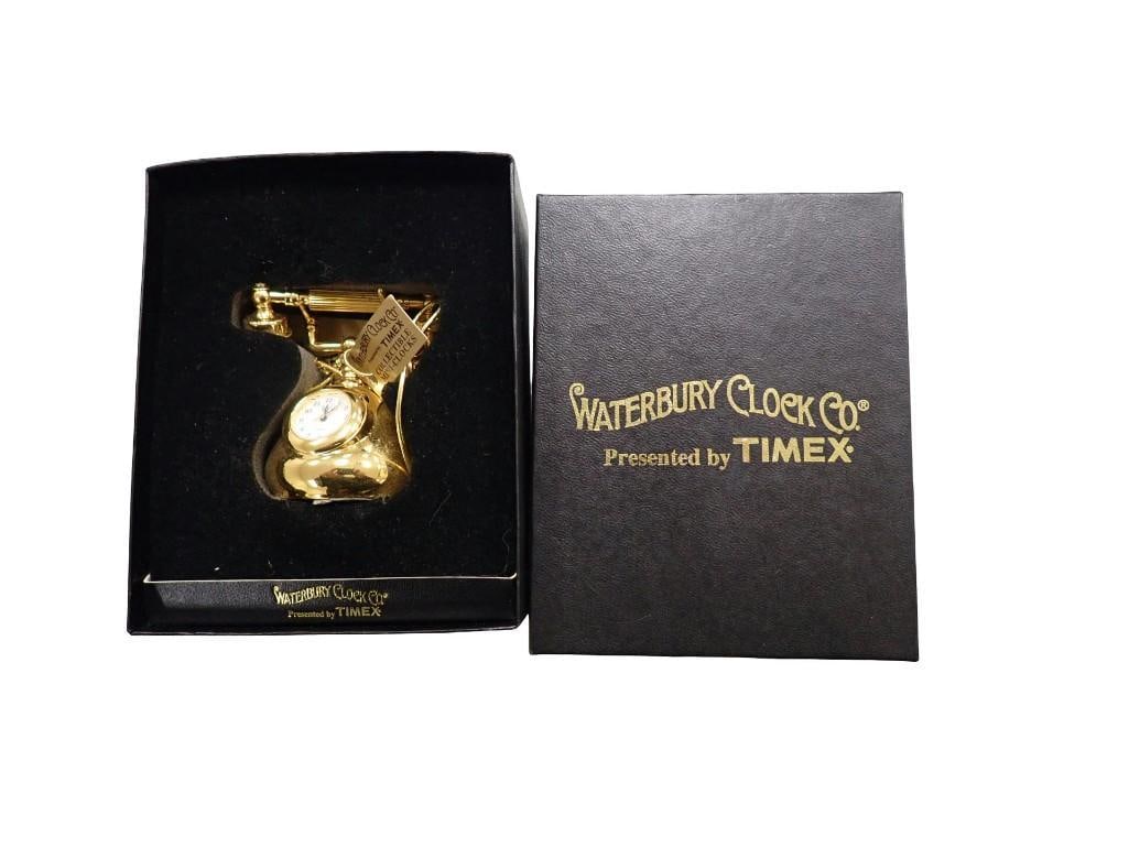 Vintage Timex Waterbury Clock Co Miniature Antique Style Telephone: Vintage Timex Waterbury Clock Co Miniature Antique Style Telephone All pictures are considered part of the description and should be examined carefully by bidders. Live Auctioneers is now offering Liv