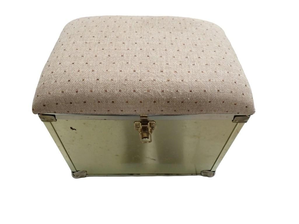 Large Jewelry or other Box / Trunk or Footstool - Wood, metal and soft fabric top (1 of 8)