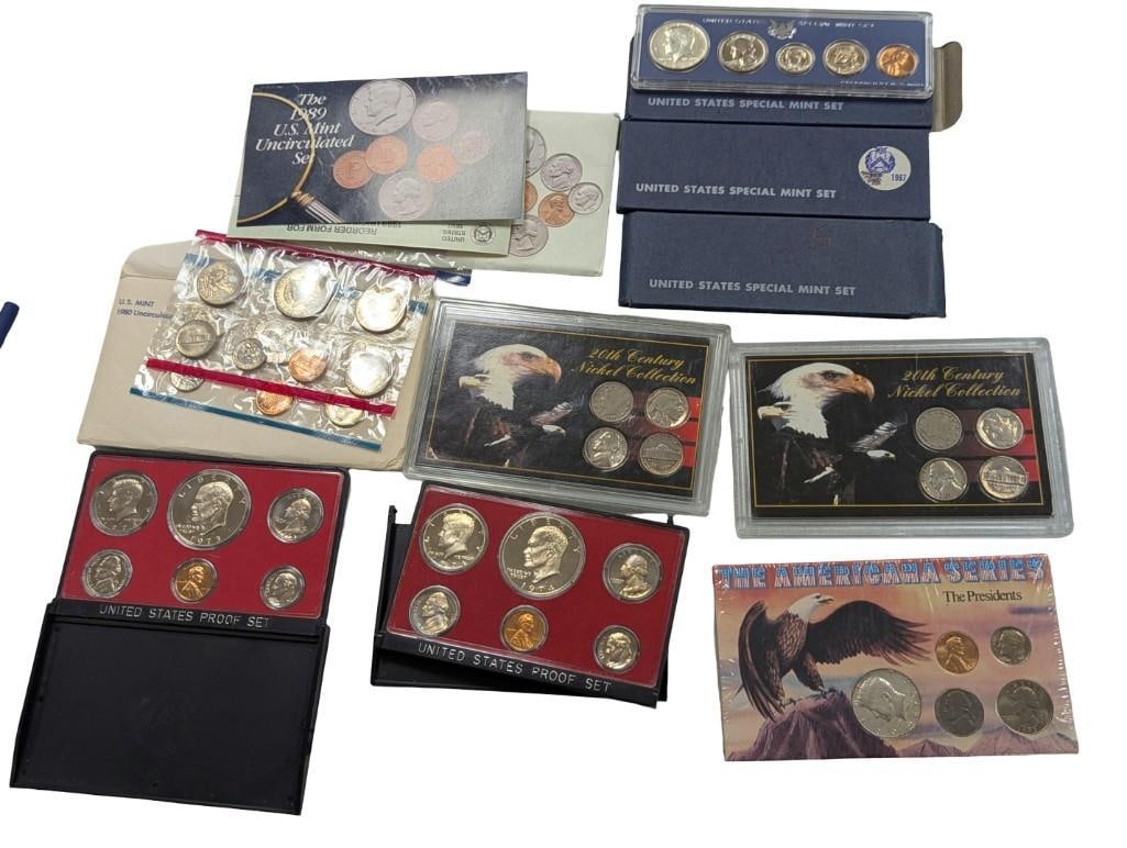 Assorted Coin Lot incluidng US Special Mint Sets, Uncirculated Sets, 20th Century Nickels, President (1 of 9)