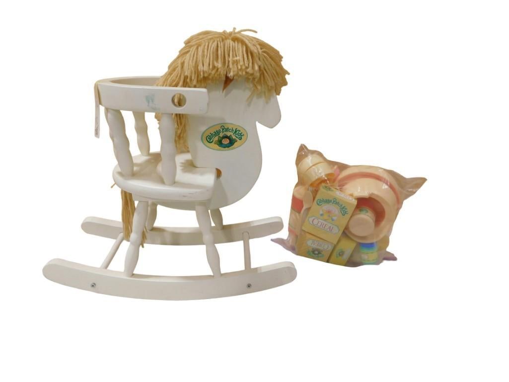 Vintage Cabbage Patch Kids Lot including Rocking Horse and Accessories including Play Food: Vintage Cabbage Patch Kids Lot including Rocking Horse and Accessories including Play Food All pictures are considered part of the description and should be examined carefully by bidders. Live Auction