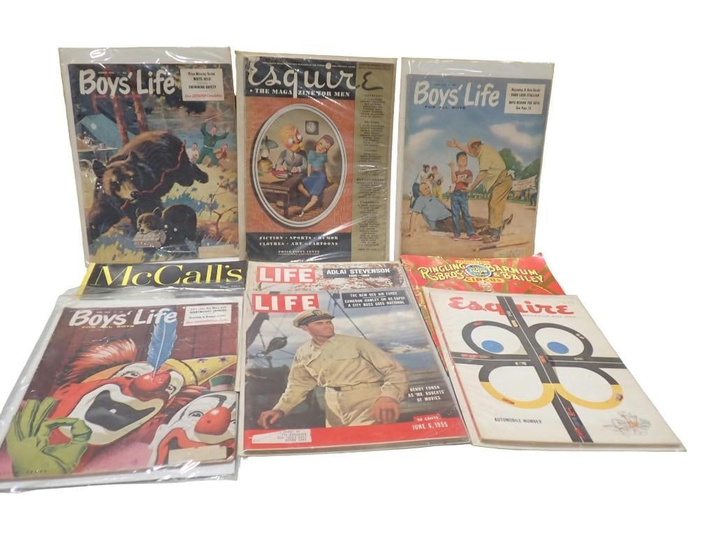 Vintage Magazines, etc. Including Boys' Life, Esquire, Ringling Bros Barnum & Baileys, McCall's, Lif: Vintage Magazines, etc. Including 1950's Boys' Life, Esquire, Ringling Bros Barnum & Baileys, McCall's, Life. All pictures are considered part of the description and should be examined
