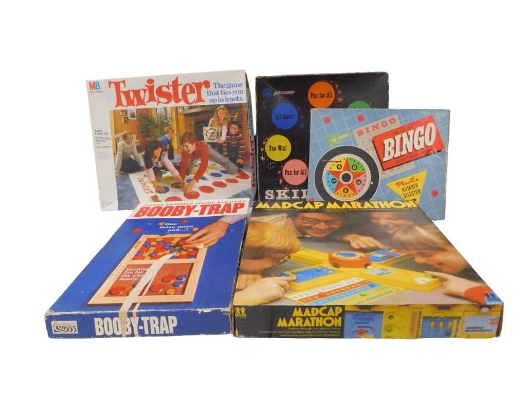 Lot of Vintage Board Games incl Madcap Marathon, Booby-Trap, Skill Ball, Bingo, Twister (1 of 10)
