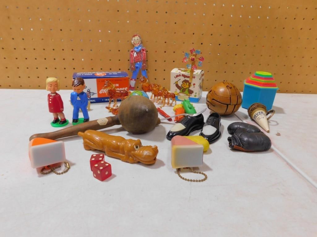 Lot of Vintage Small Toys incl Howdy Doody, Puzzle Ball, Plastic Horses, Plastic Figures, (1 of 10)