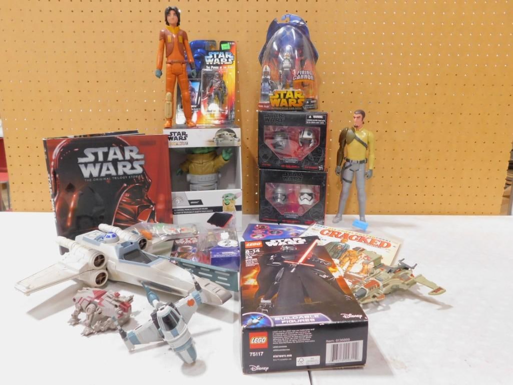 Star Wars Toy Lot including Lego, Mandalorian, Trilogy Stories, Action Figures, Cracked Magazine, et (1 of 10)