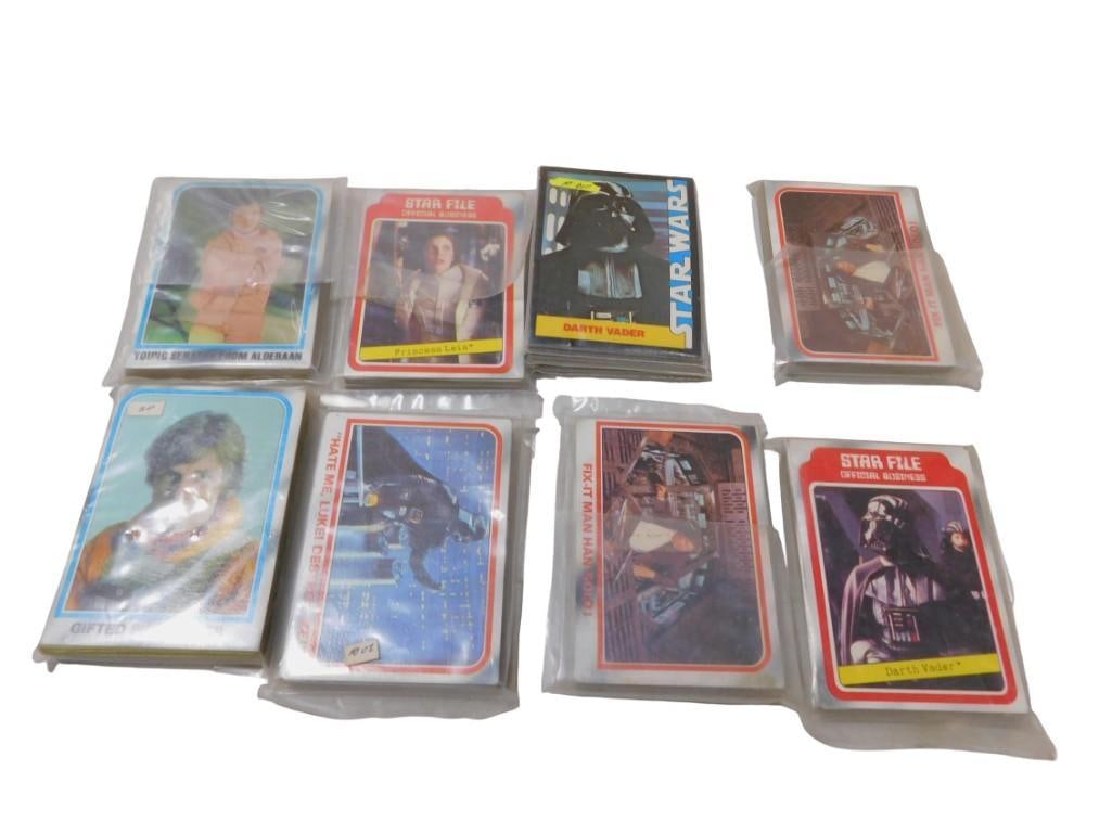 Lot of Vintage Star Wars Trading Cards: Lot of Vintage Star Wars Trading Cards All pictures are considered part of the description and should be examined carefully by bidders. Live Auctioneers is now offering Live Shipping through them. Thi