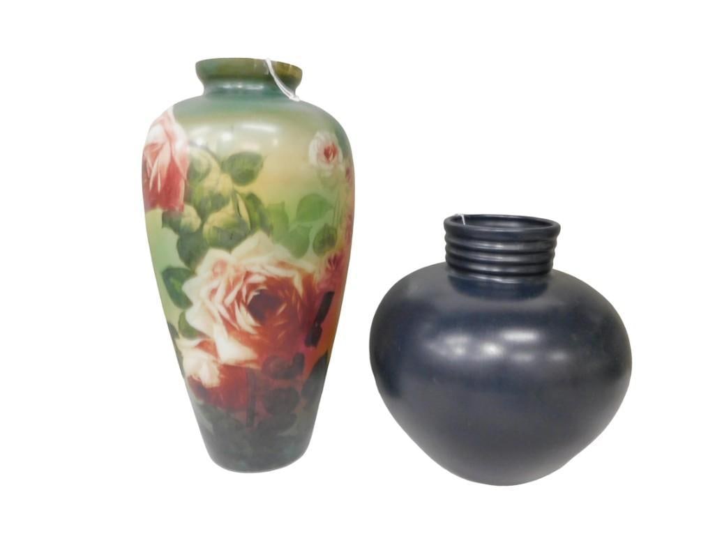 Two Vases including Floral Pattern 15" and a Black one that's 9" (1 of 5)