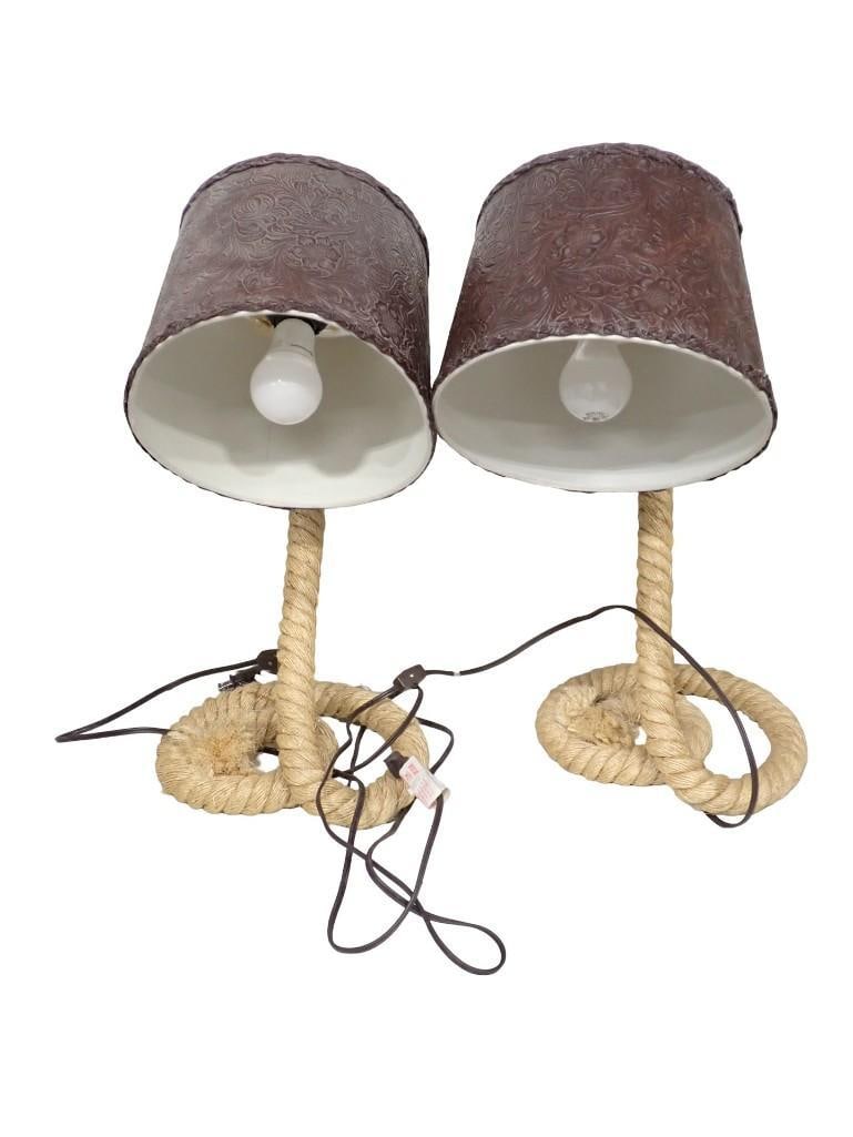 Pair of Brown Jute Rope Table Lamps (1 of 5)