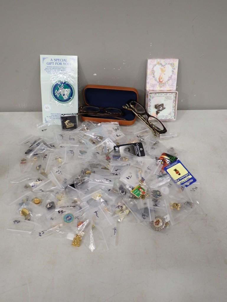 Smalls Lot including Eye Glasses, Lots of Brass Pins, Precious Moments, etc (1 of 10)