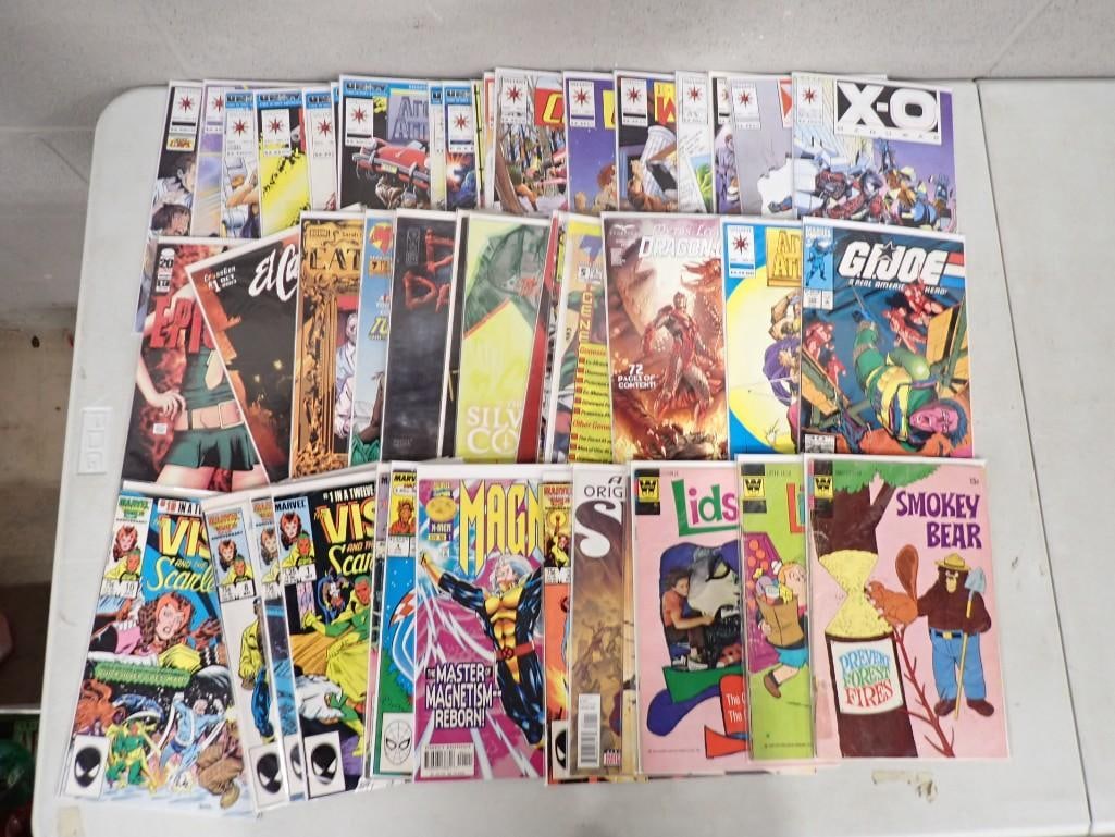 Comic Books including GI Joe, X-O Manowar, Smokey Bear, Vision and the Scarlet Witch, Original Sin,: Comic Books including GI Joe, X-O Manowar, Smokey Bear, Vision and the Scarlet Witch, Original Sin, Alf, Lidsville, Little Lulu, etc. All pictures are considered part of the description and should be