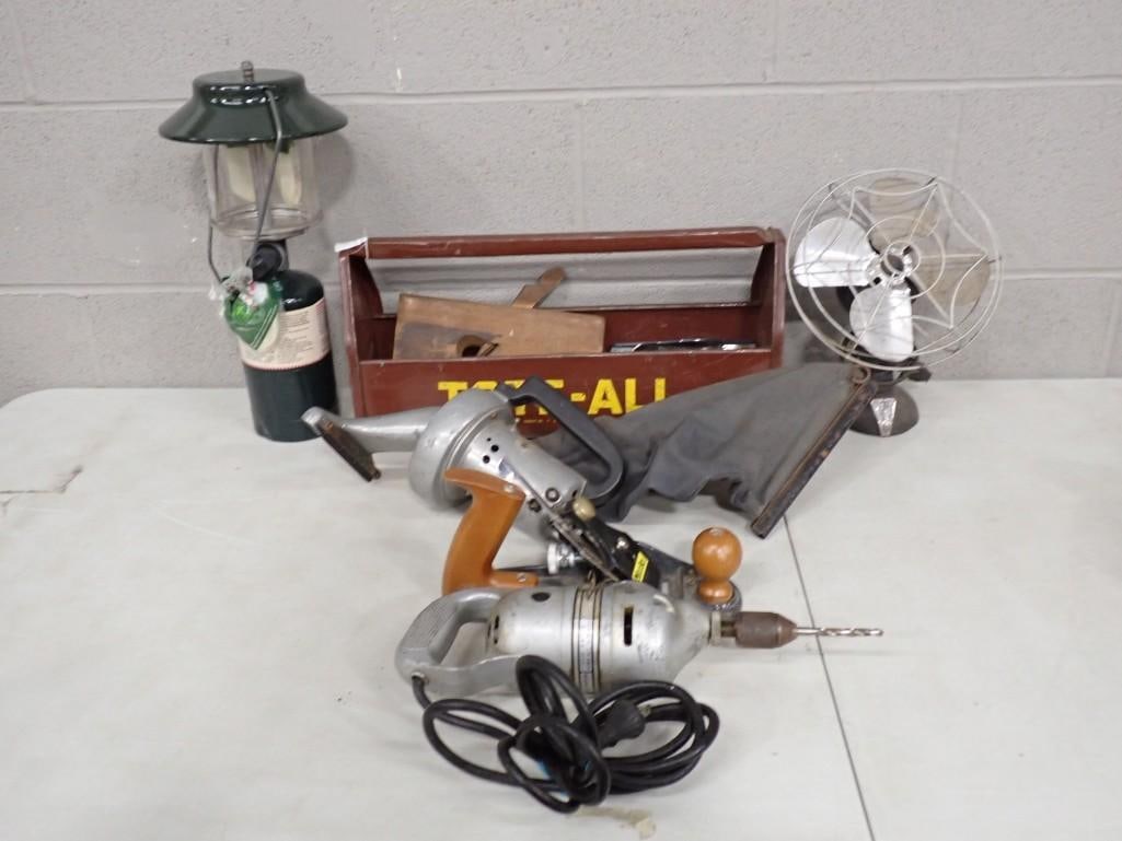 Vintage Tool Lot, etc. Including Lantern, Tool Box, Old Fan, Drill, Hamilton Beach Hand Vacuum, etc (1 of 11)