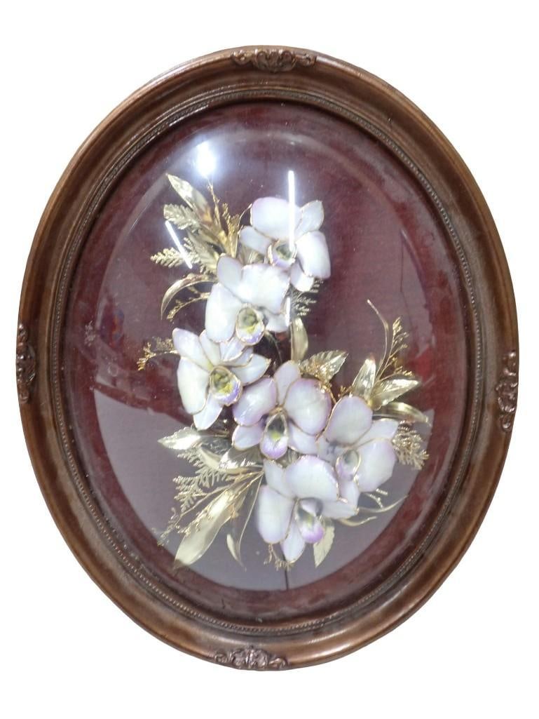 Oval Framed 24 Karat Gold Plated Dendrobium Orchid - measures roughly 13x16": Oval Framed 24 Karat Gold Plated Dendrobium Orchid - measures roughly 13x16" All pictures are considered part of the description and should be examined carefully by bidders. Live Auctioneers is no