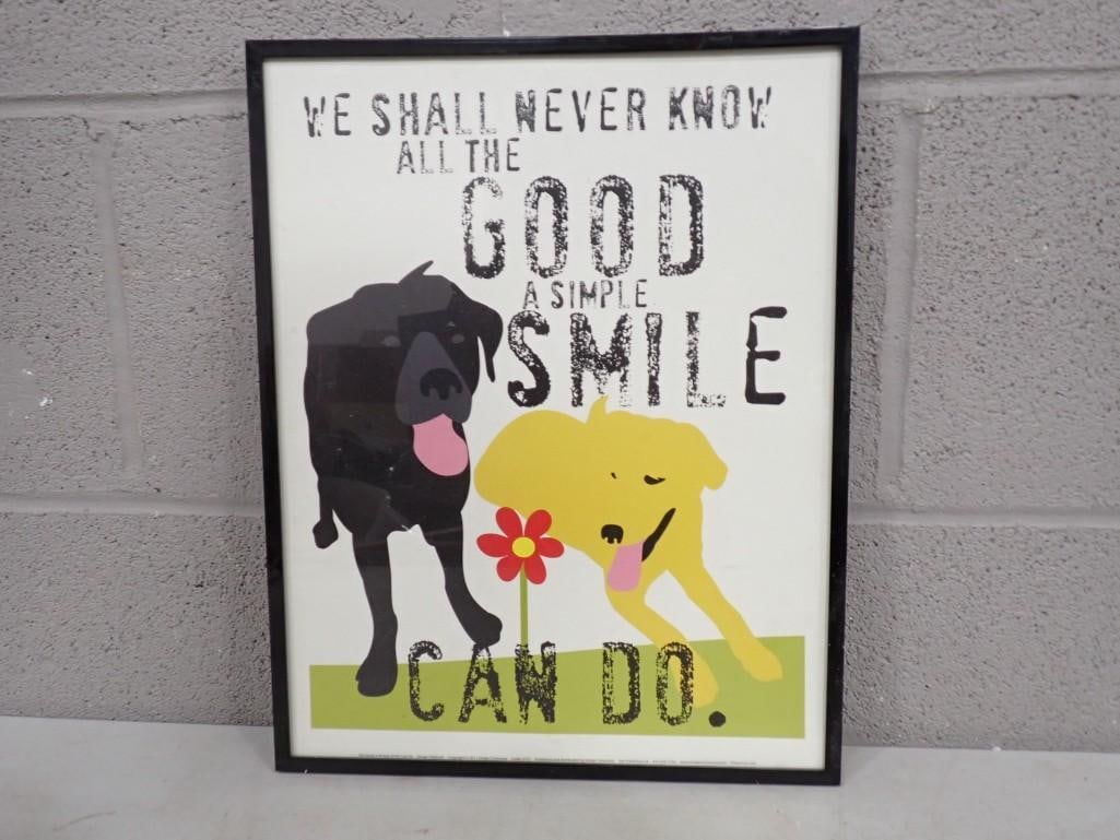Framed Print - " The Good A Simple Smile Can Do " by Ginger Oliphant Red Barrel Studio: Framed Print - " The Good A Simple Smile Can Do " by Ginger Oliphant Red Barrel Studio - featuring some good dogs. Measures roughly 11x14" All pictures are considered part of the des