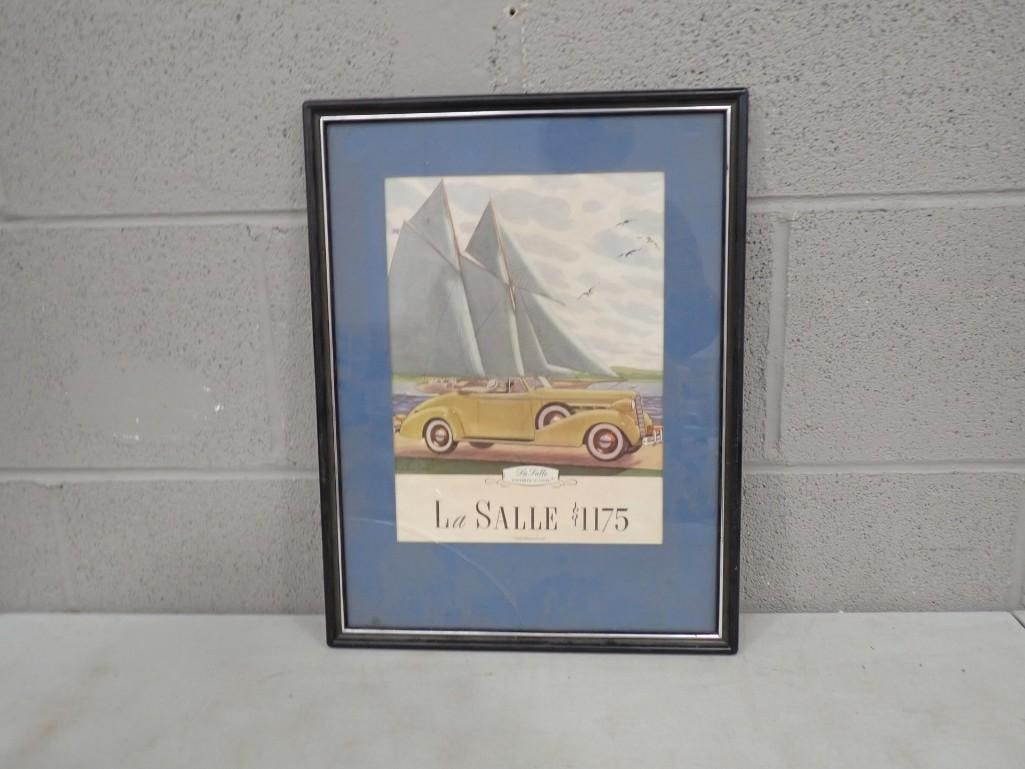 Framed Print - Advertisement for 1936 LaSalle Convertible Coupe - Measures roughly 12x17": Framed Print - Advertisement for 1936 LaSalle Convertible Coupe - Measures roughly 12x17" - the glass has a break All pictures are considered part of the description and should be examined careful