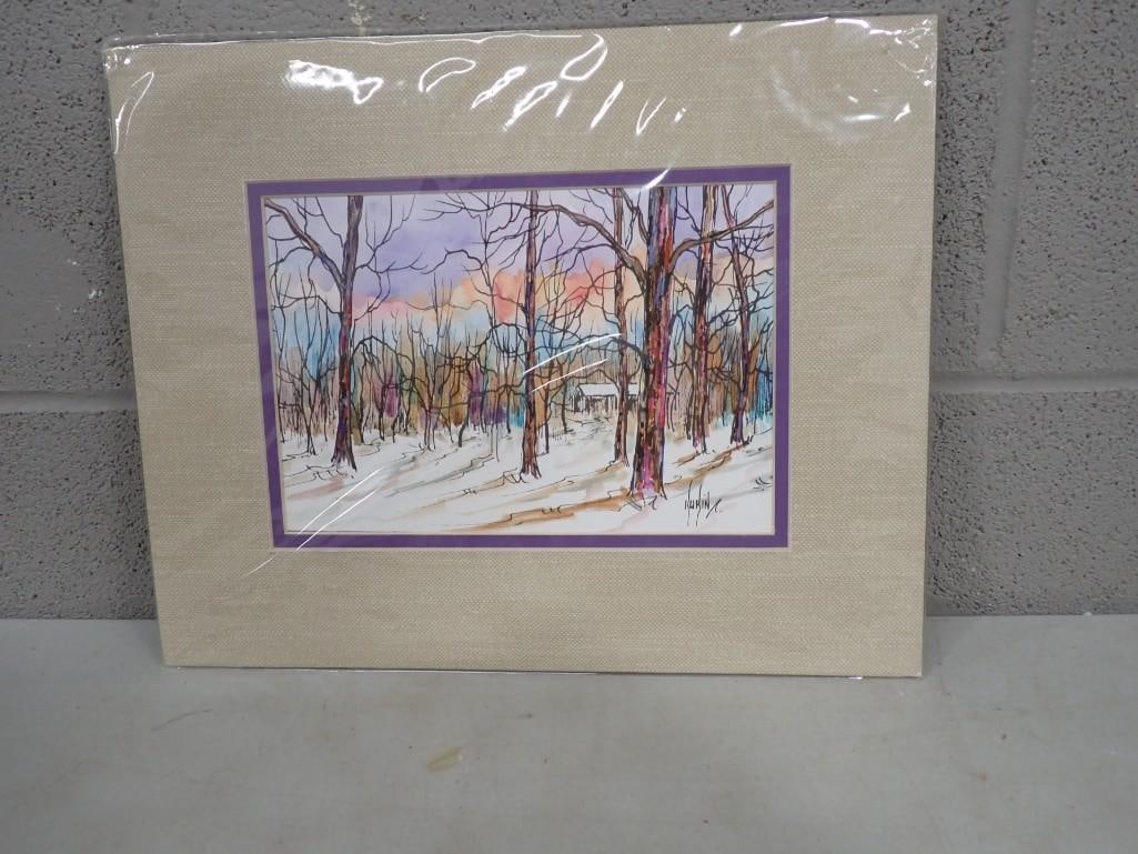 Matted Water Color Painting of Forest Scene - Signed Kukin: Matted Water Color Painting of Forest Scene - Signed Kukin All pictures are considered part of the description and should be examined carefully by bidders. Live Auctioneers is now offering Live Shippi