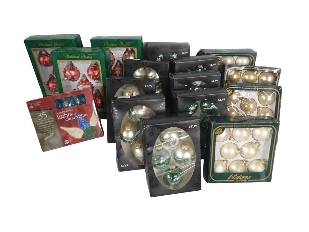 Large Lot of assorted Christmas Ornaments and Lights in Boxes: Large Lot of assorted Christmas Ornaments and Lights in BoxesAll pictures are considered part of the description and should be examined carefully by bidders. Live Auctioneers is now offering Live Ship
