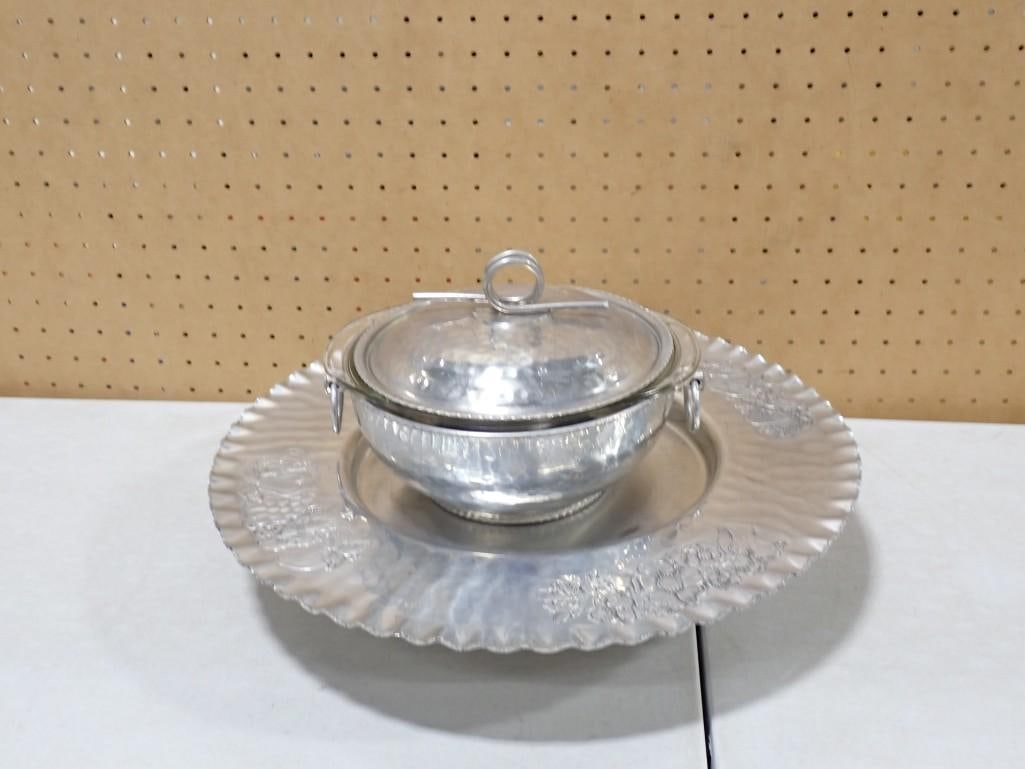 Vintage Serving Dishes incl Aluminum Dessert Stand, Aluminum Covered Dish, Glass Dish (1 of 8)