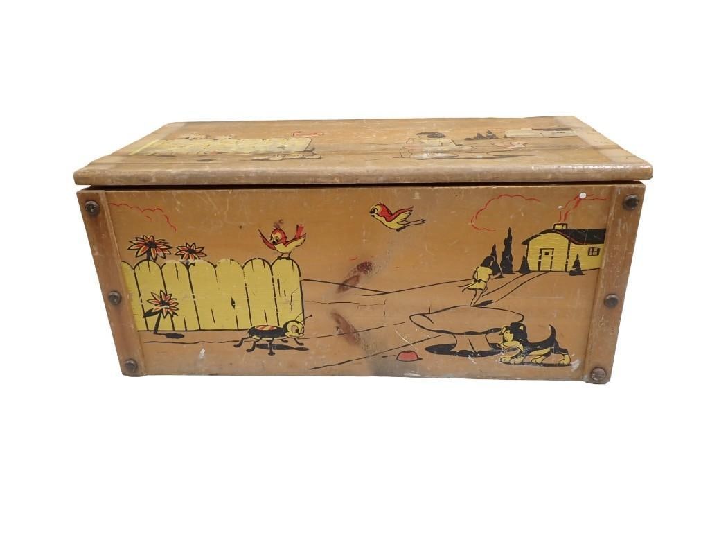 Vintage Wood Toy Box Little Miss Muffet Design (1 of 7)