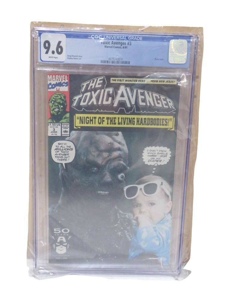 Toxic Avenger #3 Marvel Comics 6/91 CGC Graded 9.6 White Pages Comic Book: Toxic Avenger #3 Marvel Comics 6/91 CGC Graded 9.6 White Pages Comic Book. Doug Moench story. Rodney Ramos art. Photo cover. All pictures are considered part of the description and