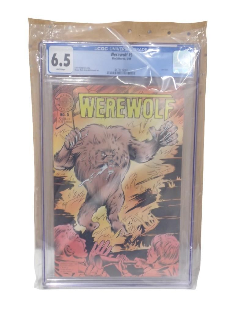 Werewolf #5 Blackthorne 5/89 CGC Graded 6.5 White Pages Comic Book: Werewolf #5 Blackthorne 5/89 CGC Graded 6.5 White Pages Comic Book. Lance Hampton story. Wayne Reid and Jim McDermott art. Last issue. All pictures are considered part of the descri