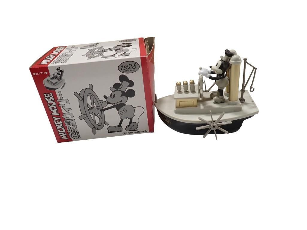 Vtg 1988 Masudaya Disney Mickey Mouse Steamboat Willie Wind Up Toy in Original Box: Vintage 1988 Masudaya Disney Mickey Mouse Steamboat Willie Wind Up Toy in Original Box. Tin and plastic All pictures are considered part of the description and should be examined carefully by b