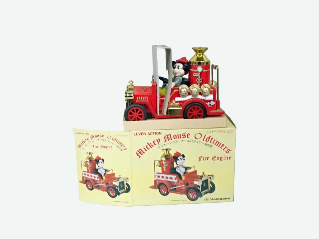 Vtg 1984 Masudaya Disney Mickey Mouse Lever Action Fire Engine Tin Toy with Original Box (1 of 6)