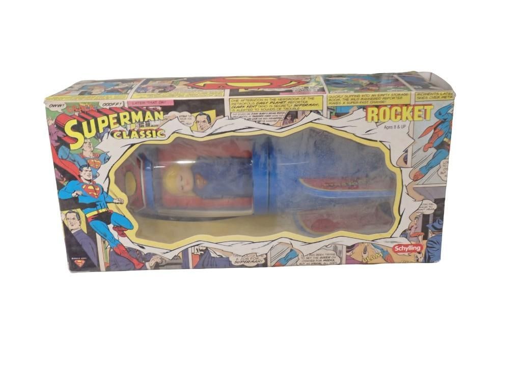 Schylling Superman Classic Rocket Tin Toy in Original Box Friction Toy (1 of 6)