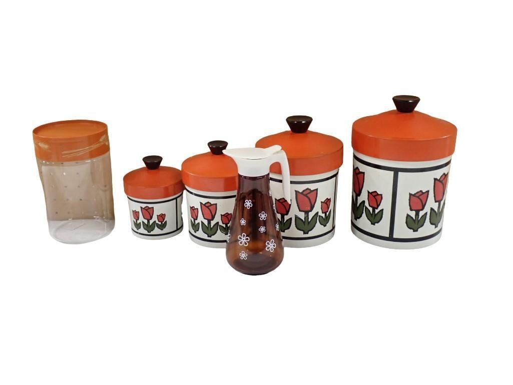 Vintage 1970s Kitchen incl 4 Canister Set, Pyrex Canister, Syrup Pitcher (1 of 5)