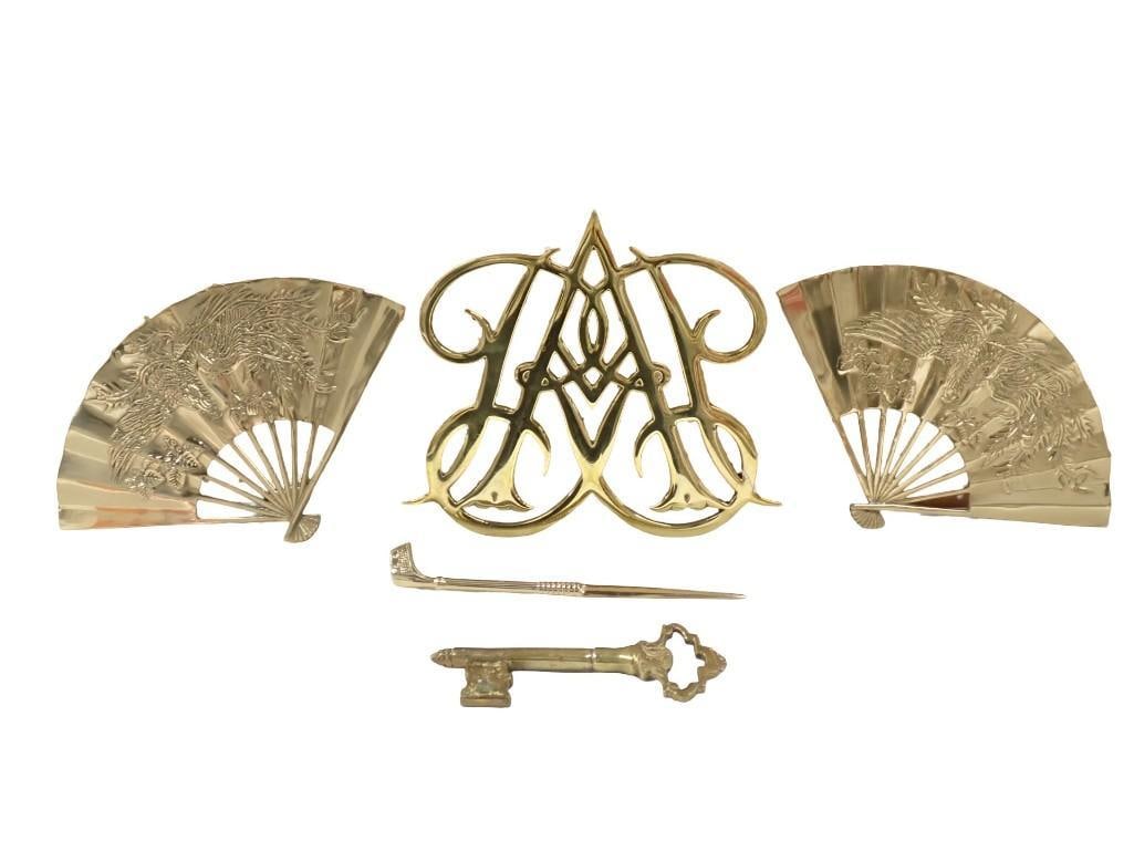 Vintage Brass Decor incl Williamsburg Queen Anne Cypher Brass Trivet Virginia Metal Crafters, Pair o (1 of 6)