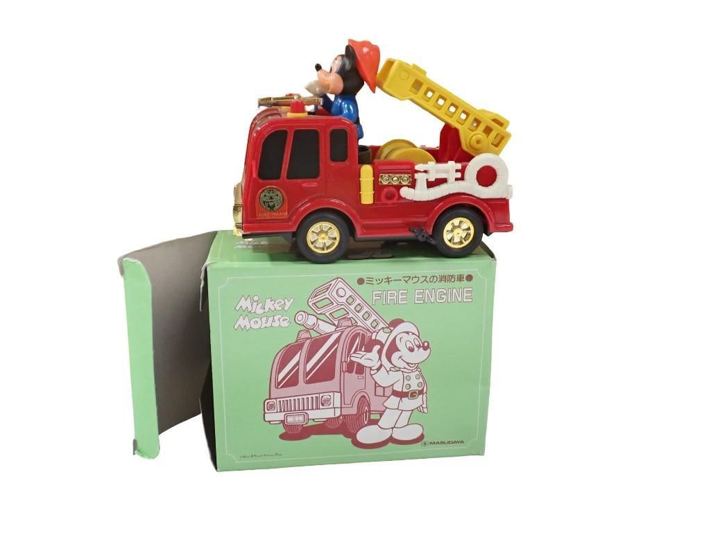 Masudaya Disney Mickey Mouse Wind Up Toy Firetruck in Original Box (1 of 7)