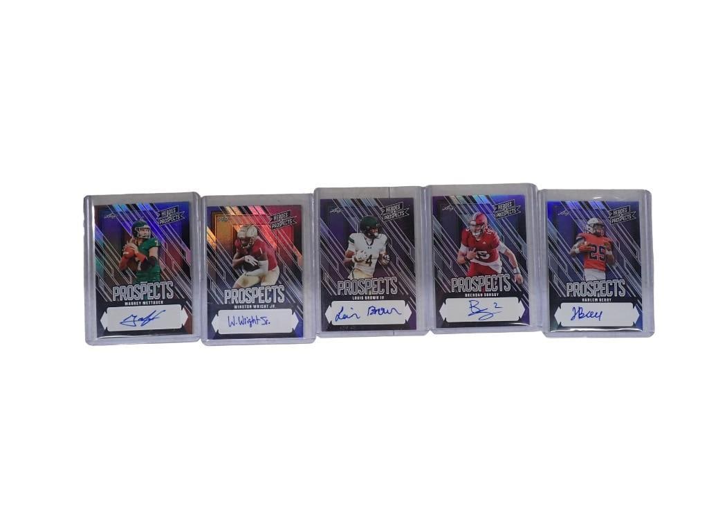 5 Heroes & Prospects Signed Football Cards incl Prospects Winston Wright Jr, Louis Brown IV,: 5 Heroes & Prospects Signed Football Cards incl Prospects Winston Wright Jr, Louis Brown IV, Mabrey Mattauer, Brendan Sorsby, Harlem Berry. No COAs All pictures are considered part of the d