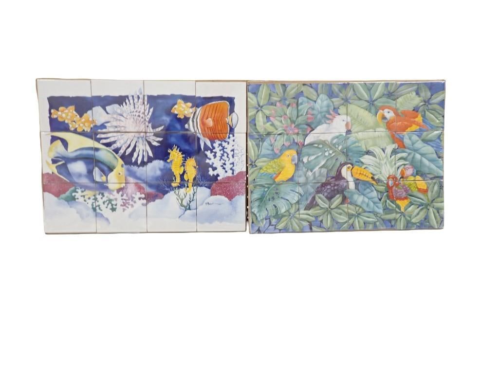 2 Vintage New in Package Paul Brent Tile Art Pieces incl Tropical Birds and Ocean Reef Fish Designs (1 of 4)