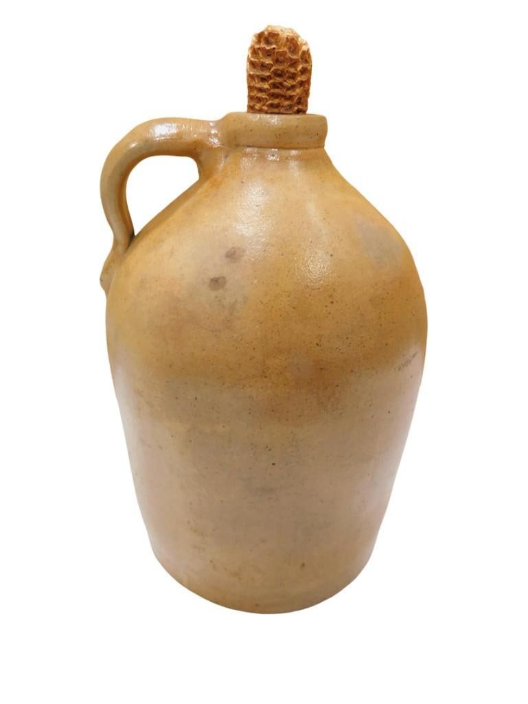 Antique Salt Glaze Stoneware Jug - possibly Haxstun Ottman. Has a corn cob cork (1 of 5)