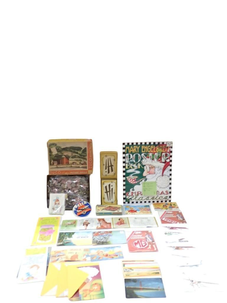 Vintage Lot incl Games/Puzzle (1950s Tuco), Vintage Cards incl Thank Yous and Post Cards, (1 of 9)