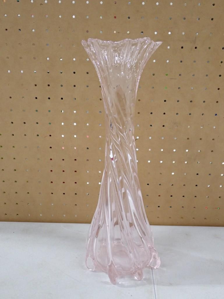 Vintage 16" Twisted Pink Glass Swung Vase (1 of 5)
