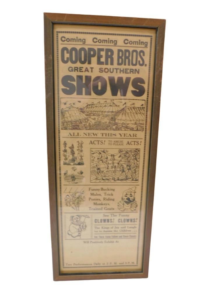 Vintage Cooper Bros Great Southern Shows Circus Poster - Framed and Two Sided Circa 1930's (1 of 3)