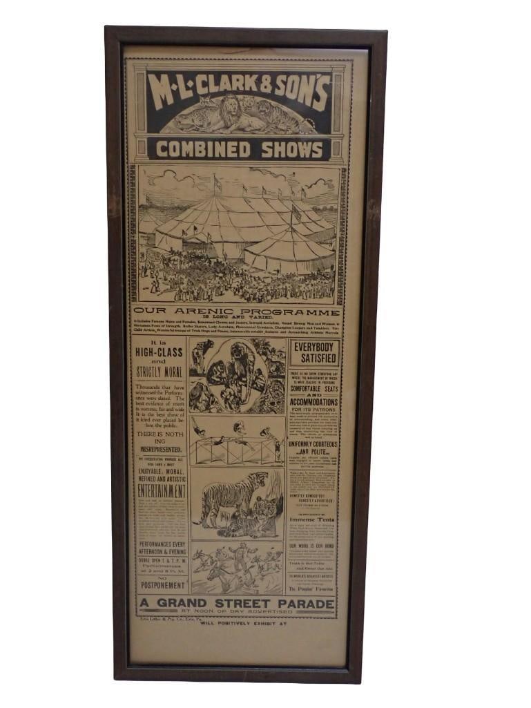 Antique Framed Original 1883 ML Clark & Sons Circus Poster from the First Season - 2 Sided (1 of 6)