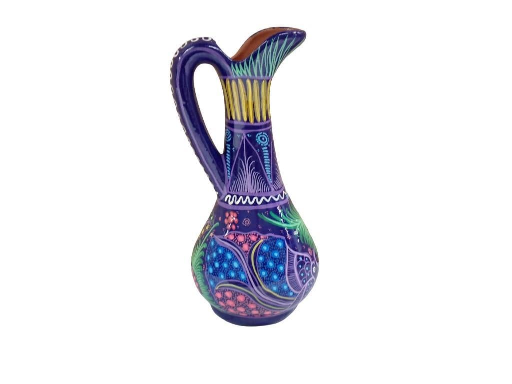 Talavera or Xalitla Hand painted Mexican Style art Pottery Pitcher with Bird Design (1 of 8)