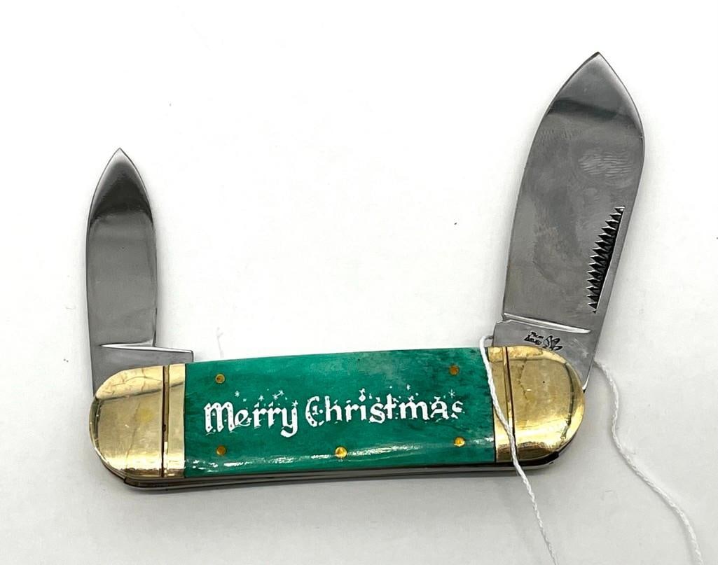 Frost Pakistan/ German Stainless MERRY CHRISTMAS Green Knife 2 blade (1 of 6)