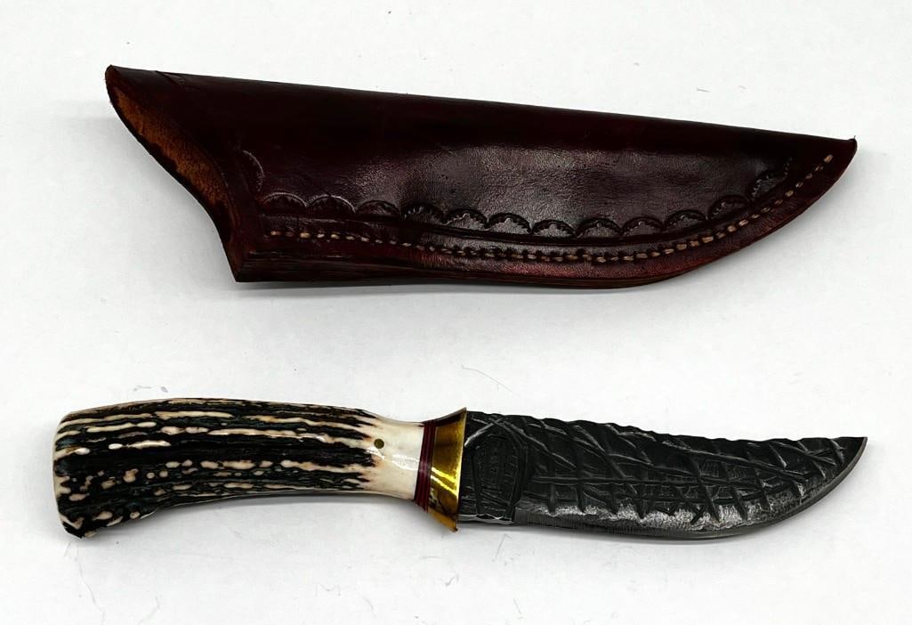 Grady Gentles 440-C Stag Handle Fixed Blade Knife with Leather Sheath (1 of 8)