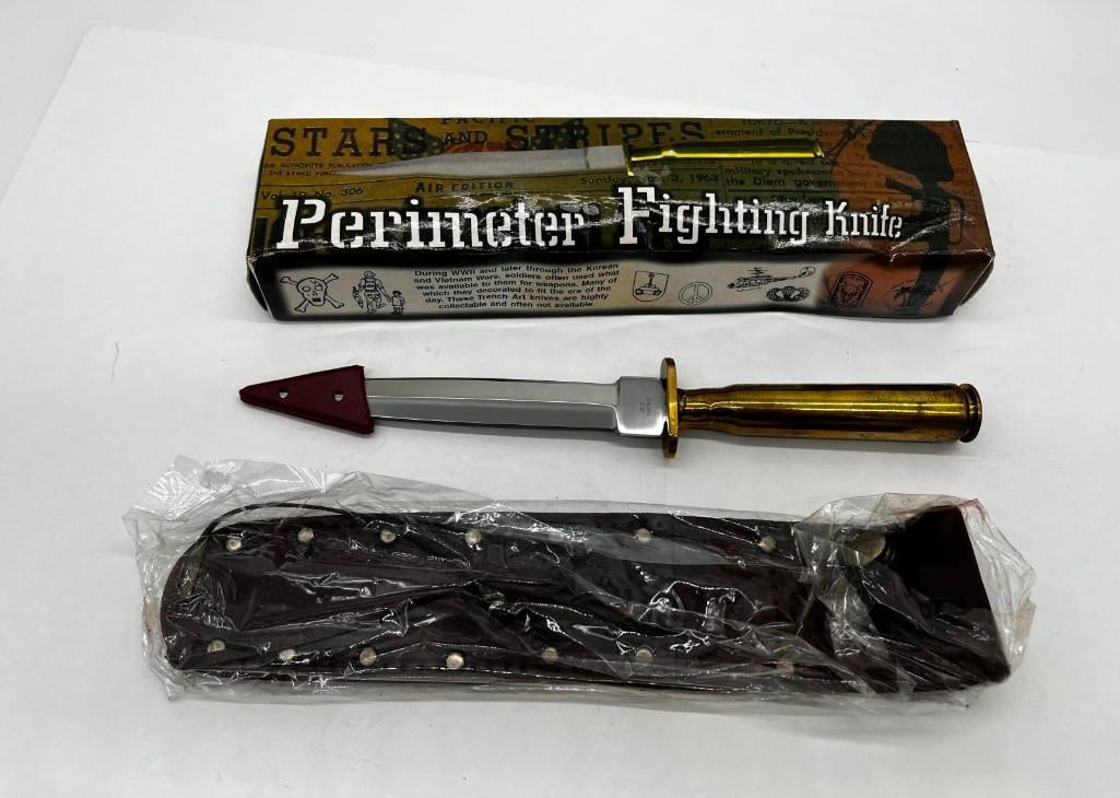 Perimeter Ole Smoky Trench Art Style Knife Brass Bullet Casing Handle: Perimeter Ole smoky trench art style knife brass bullet casing handle - new in box with papers, 6" blade All pictures are considered part of the description and should be examined carefully by bi