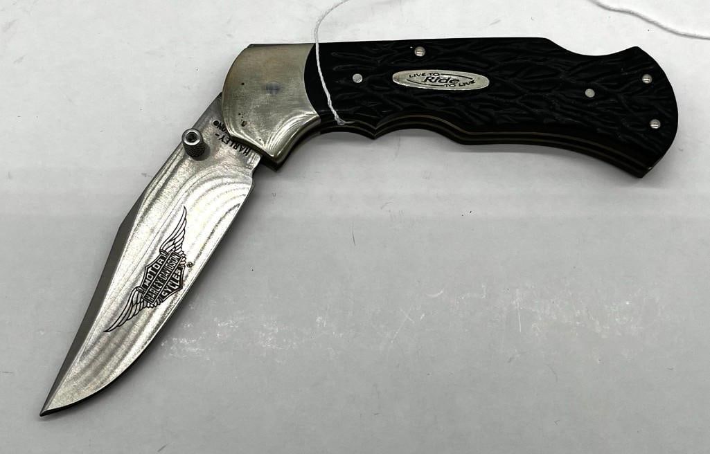 Harley Davidson HD-1 Lock Blade Pocket Knife in Leather Case "Live to Ride" (1 of 6)